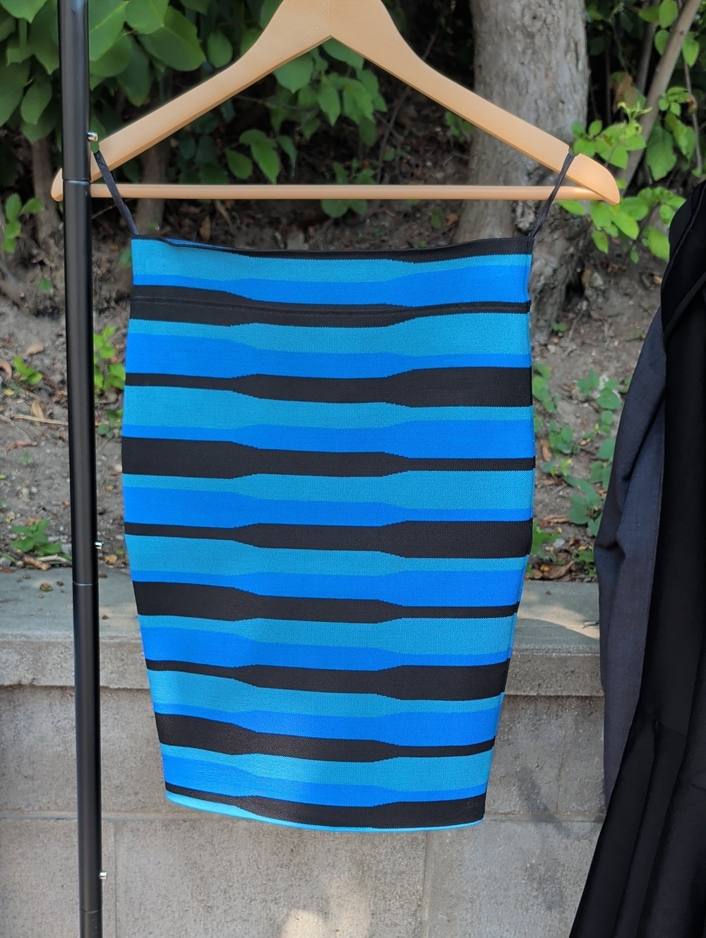 BCBGMaxAzria Blue and Black Striped Pencil Skirt